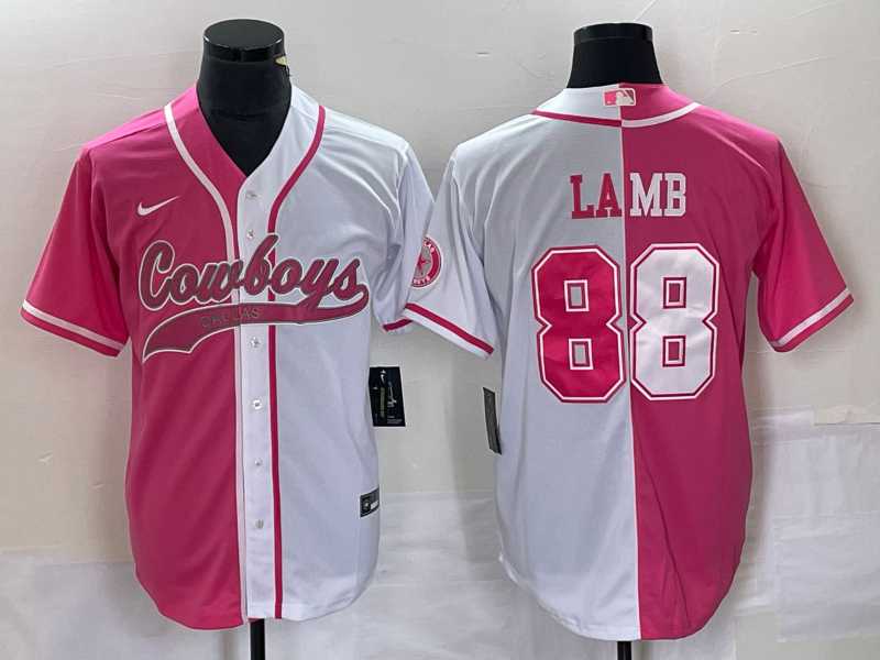 Men's Dallas Cowboys #88 CeeDee Lamb Pink White Two Tone With Patch Cool Base Stitched Baseball Jersey